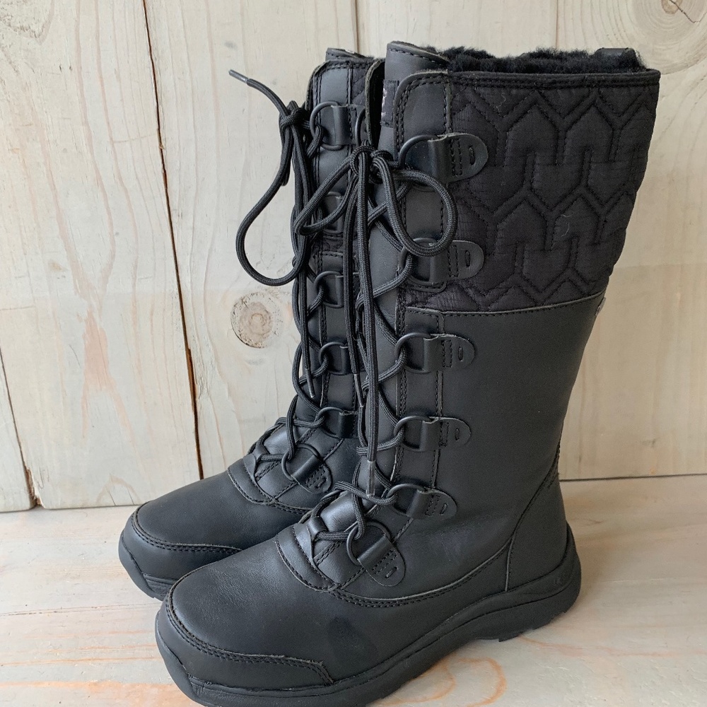 UGG ATLASON BLACK TALL LACE UP  WINTER BOOTS NEW - Picture 2 of 10